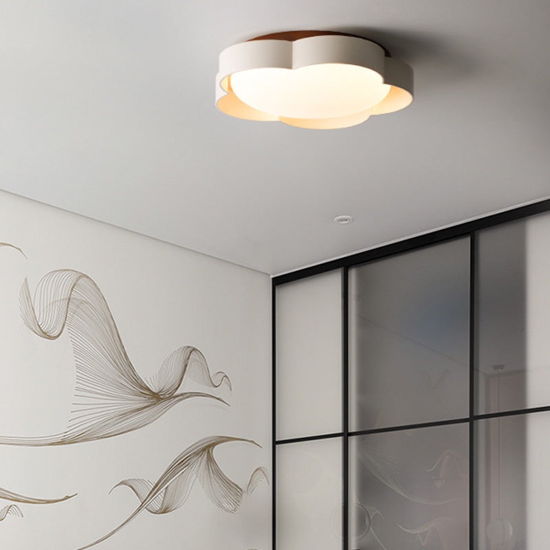 Contemporary Nordic Iron PE Flower LED Semi-Flush Mount Ceiling Light For Bedroom