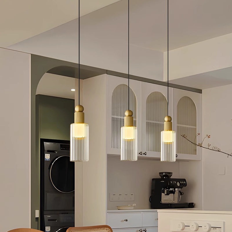 Contemporary Scandinavian Orb Cylinder Acrylic Glass Copper LED Pendant Light For Bedroom
