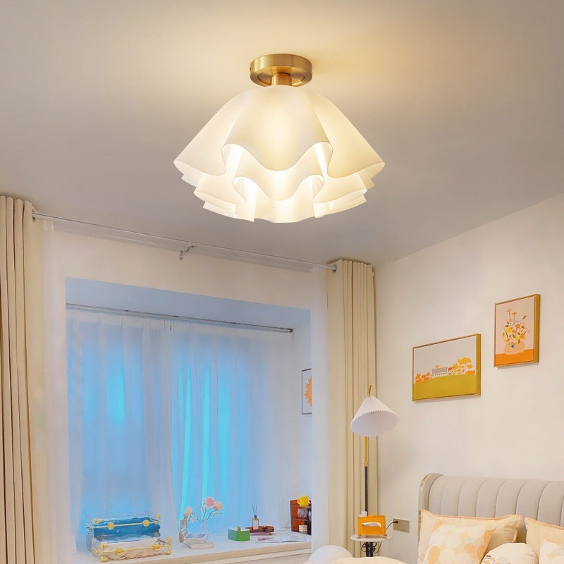 Contemporary Scandinavian Petal Multi-Layer Copper Acrylic 1-Light Semi-Flush Mount Ceiling Light For Living Room
