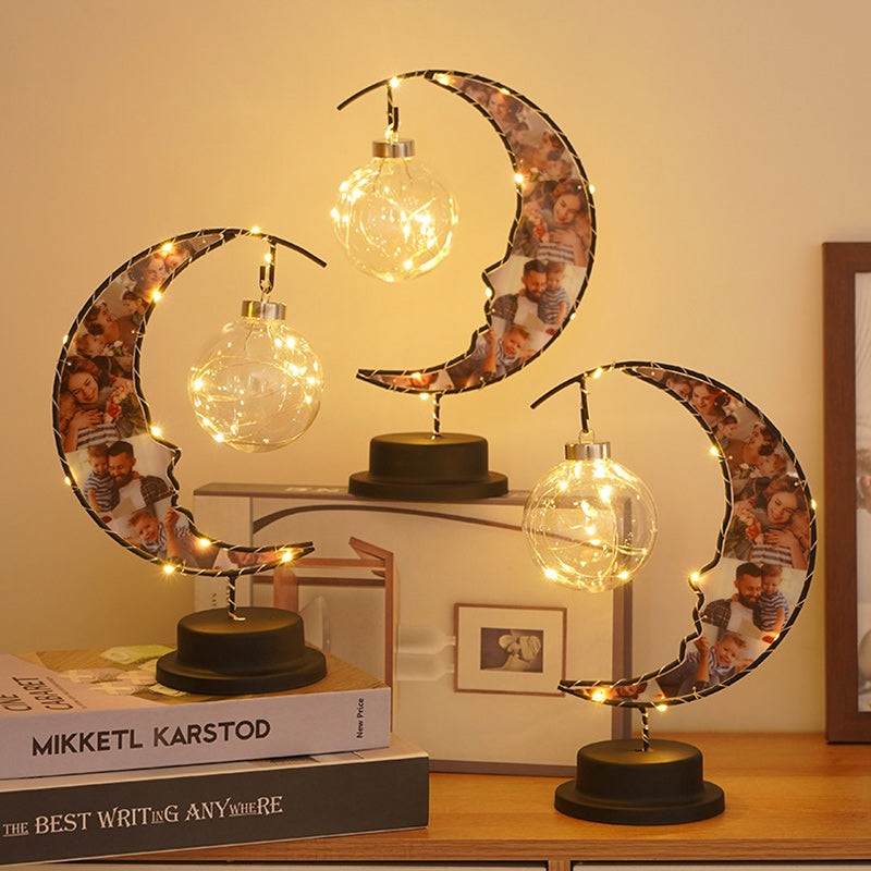Modern Art Deco Moon Shape Pattern Glass Iron LED Table Lamp For Bedroom