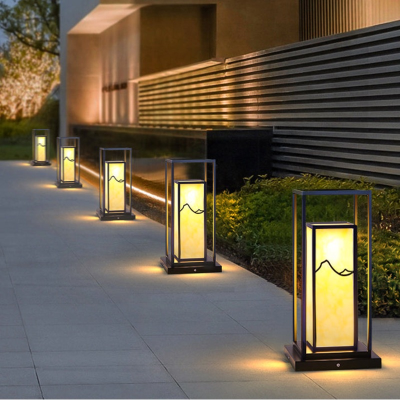 Traditional Chinese Solar Waterproof Stainless Steel Acrylic Cylinder Imitation Marble LED Landscape Lighting Outdoor Light For Garden