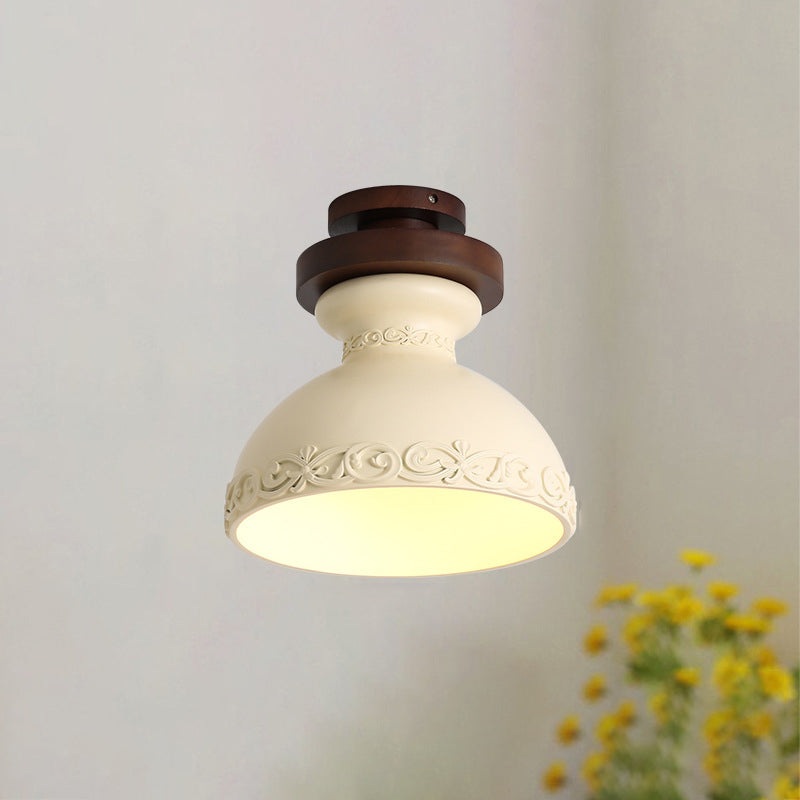 Traditional Vintage Dome Resin Wood 1-Light Semi-Flush Mount Ceiling Light For Living Room