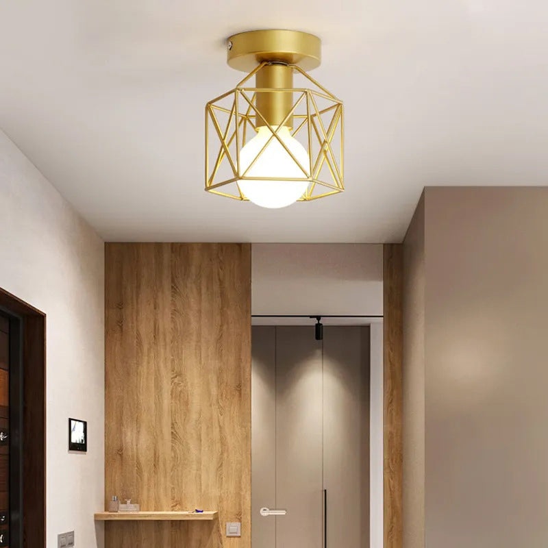 Traditional Vintage Hexagon Iron 1-Light Semi-Flush Mount Ceiling Light For Living Room