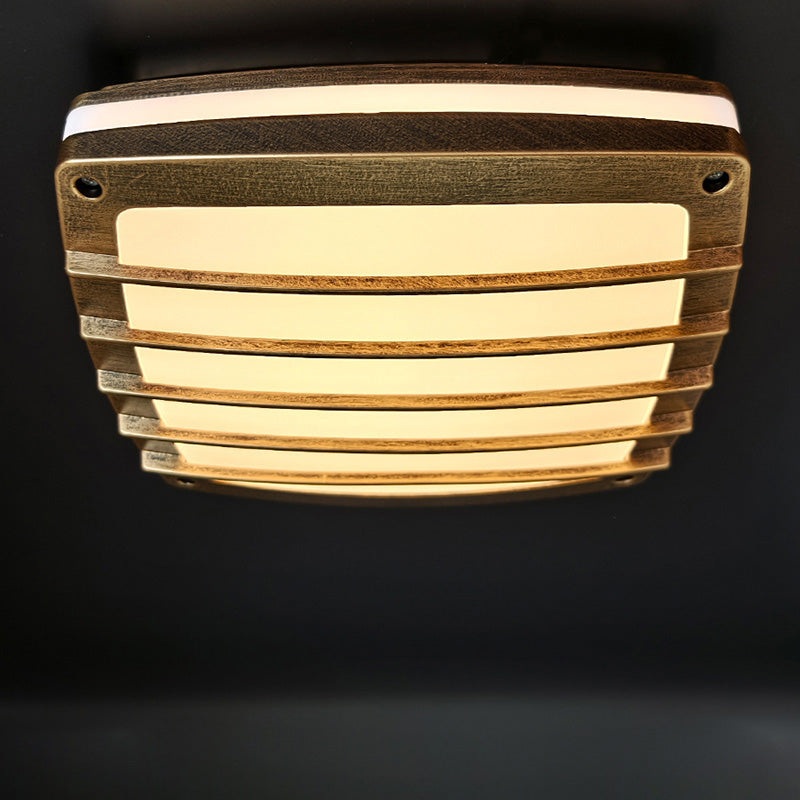 Traditional Vintage Waterproof Square Striped Aluminum PVC LED Flush Mount Ceiling Light For Living Room