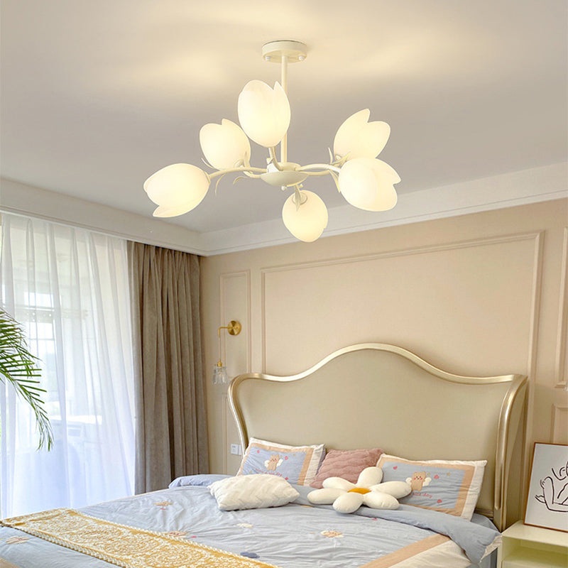 Contemporary Creative Flower Iron Plastic 6-Light Chandelier For Living Room