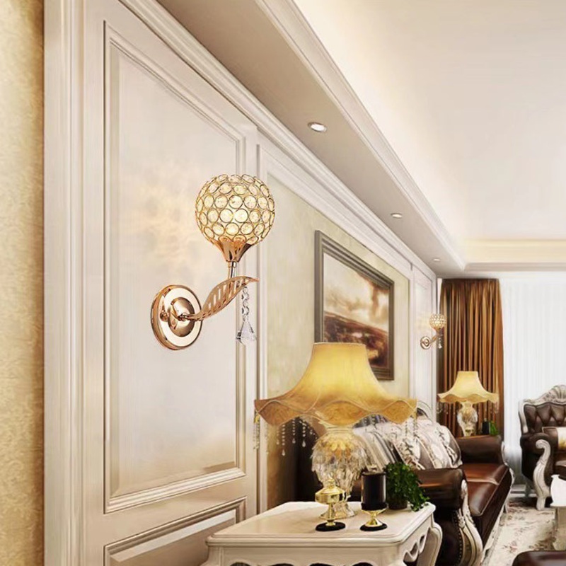 Contemporary Creative Sphere Crystal Iron 1-Light Wall Sconce Lamp For Bedroom
