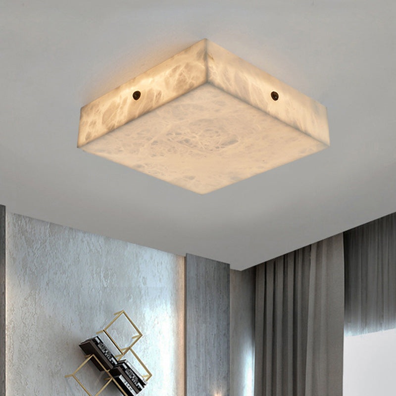 Contemporary Luxury Brass Marble Square Shade LED Flush Mount Ceiling Light For Bedroom