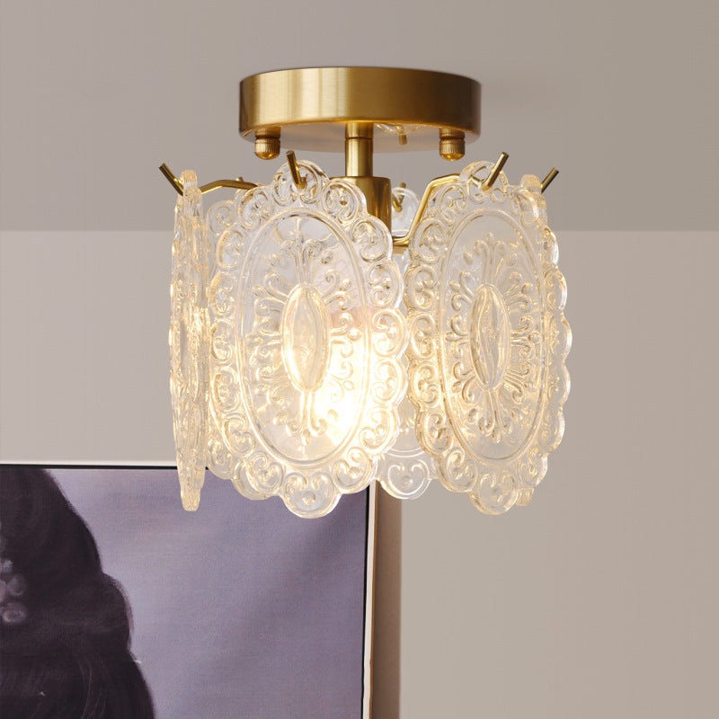 Contemporary Luxury Pentagram Iron Glass 1-Light Semi-Flush Mount Ceiling Light For Living Room