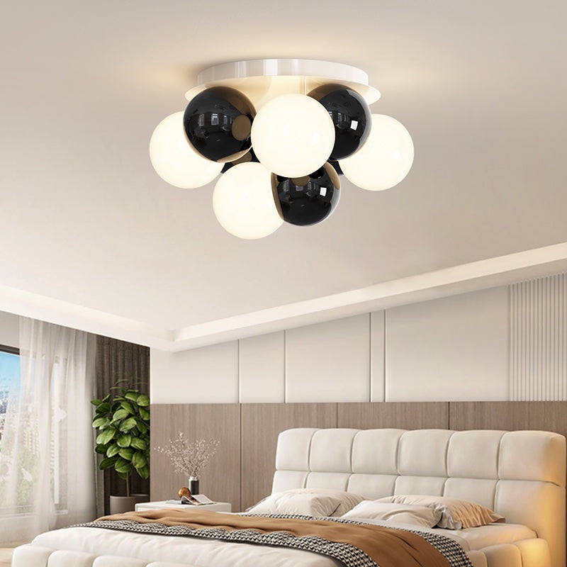 Contemporary Nordic Kids Iron Glass Ball Round Base 5-Light Semi-Flush Mount Ceiling Light For Bedroom