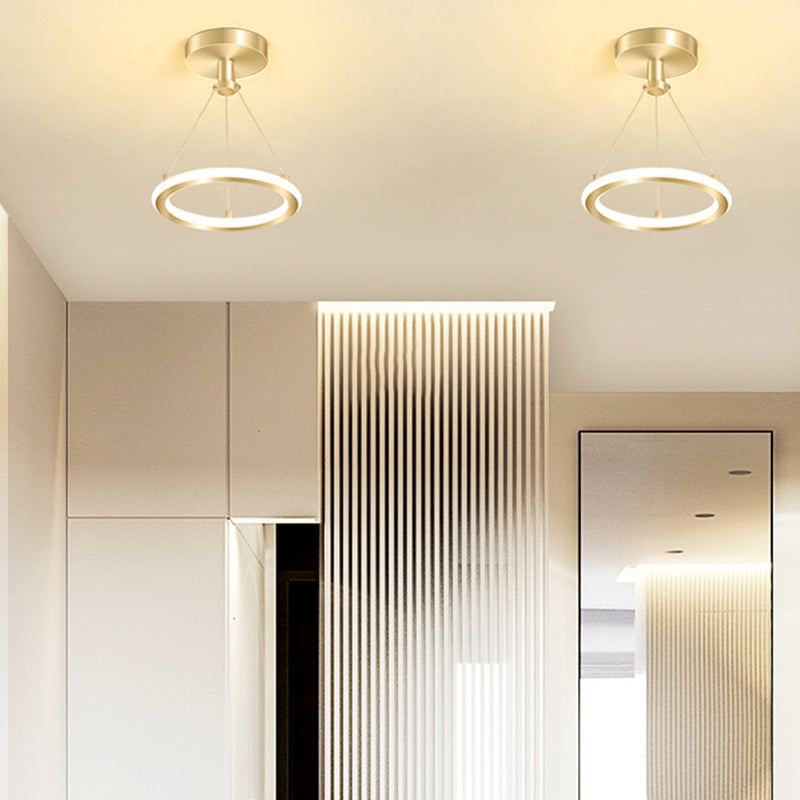 Contemporary Nordic Round Metal Silica LED Semi-Flush Mount Ceiling Light For Hallway