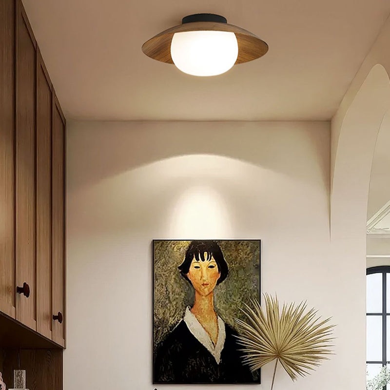 Contemporary Retro Round Bowl Dome Iron PE LED Semi-Flush Mount Ceiling Light for Living Room