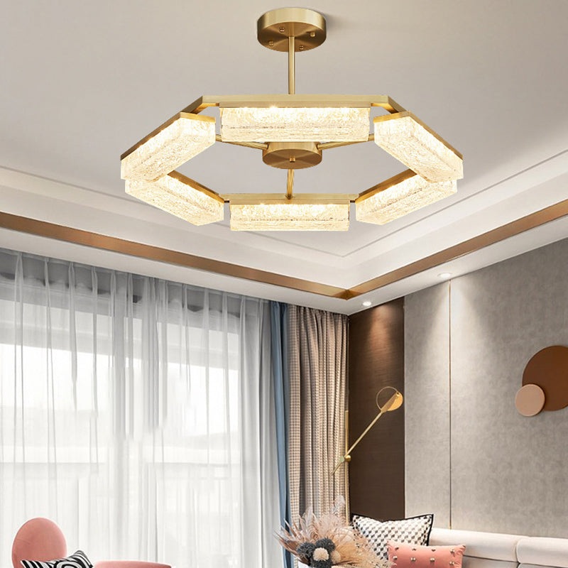 Modern Luxury Polygon Copper Green Resin LED Pendant Light For Living Room