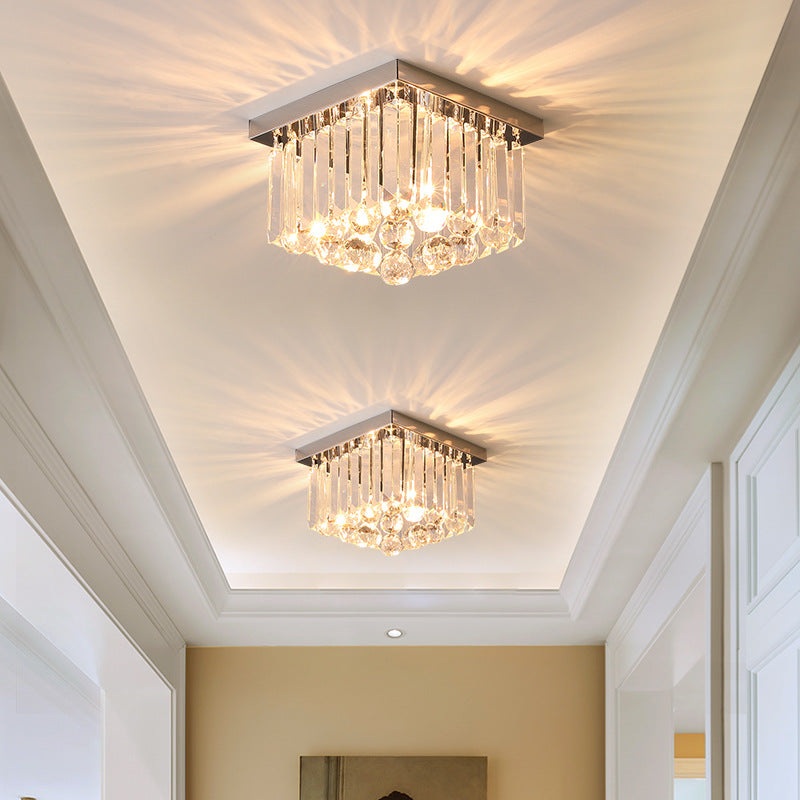 Modern Luxury Round Square Stainless Steel Crystal 2/4 Light Flush Mount Ceiling Light For Bedroom