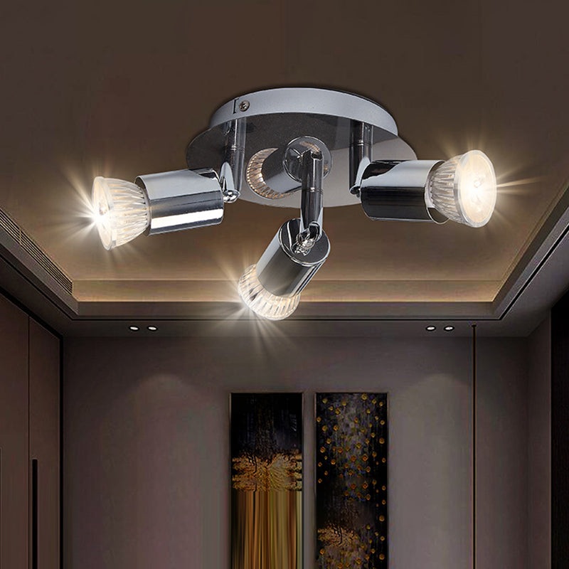 Modern Minimalist Branch Cylinder Round Iron 3-Light Semi-Flush Mount Ceiling Light For Living Room