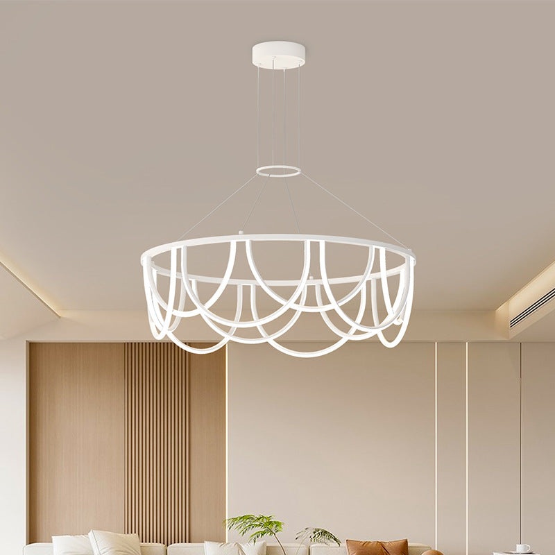 Modern Minimalist Long Line Round Iron Silicone LED Chandelier For Living Room