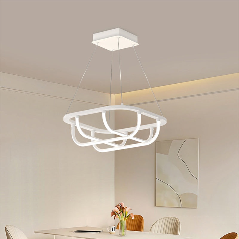 Modern Minimalist Long Line Square Basket Shape Iron Aluminum Silicone LED Chandelier For Living Room