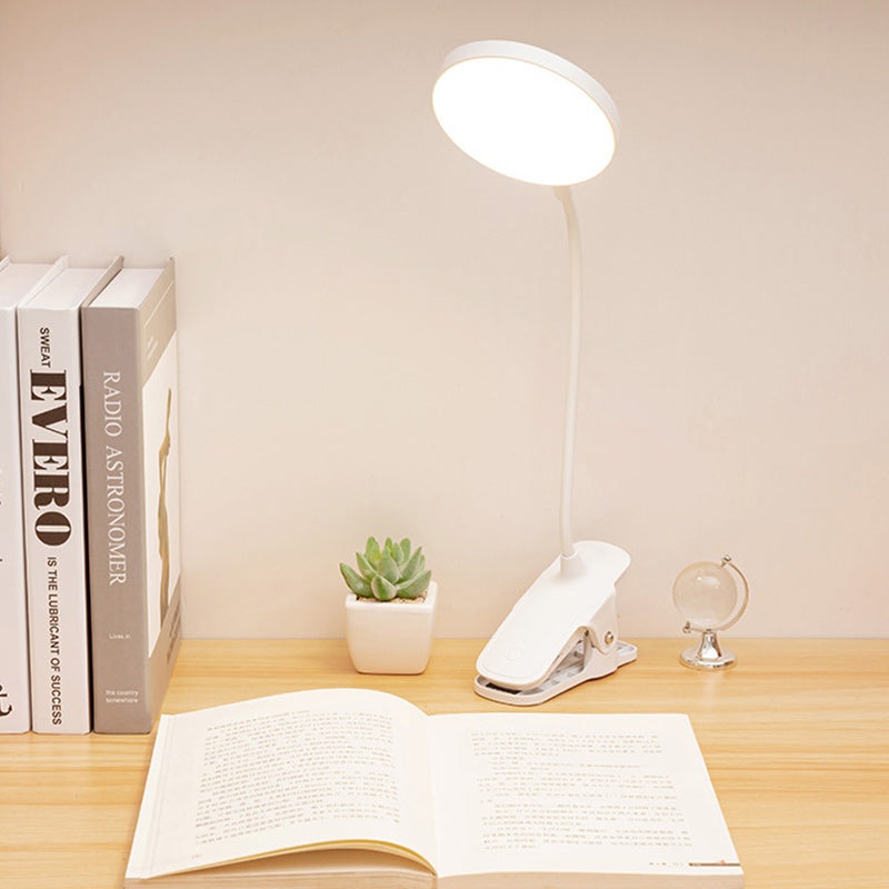 Modern Minimalist Round Adjustable Long Hose Clamp Plastic LED Table Lamp For Bedroom