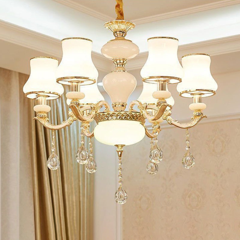 Traditional European Round Dome Candelabra Zinc Alloy Glass 6/8/10 Light Chandelier For Living Room