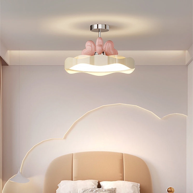 Contemporary Creative Round Wave Heart Iron Acrylic PU LED Semi-Flush Mount Ceiling Light For Bedroom