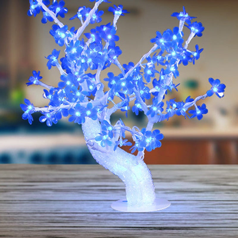 Contemporary Creative Simulation Tree Flower Petal Round Base Iron Plastic LED Table Lamp For Bedroom