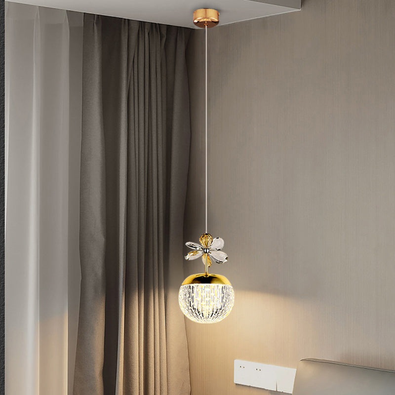 Contemporary Creative Spherical Flower Disc Base Aluminum Hardware Acrylic LED Pendant Light For Bedroom