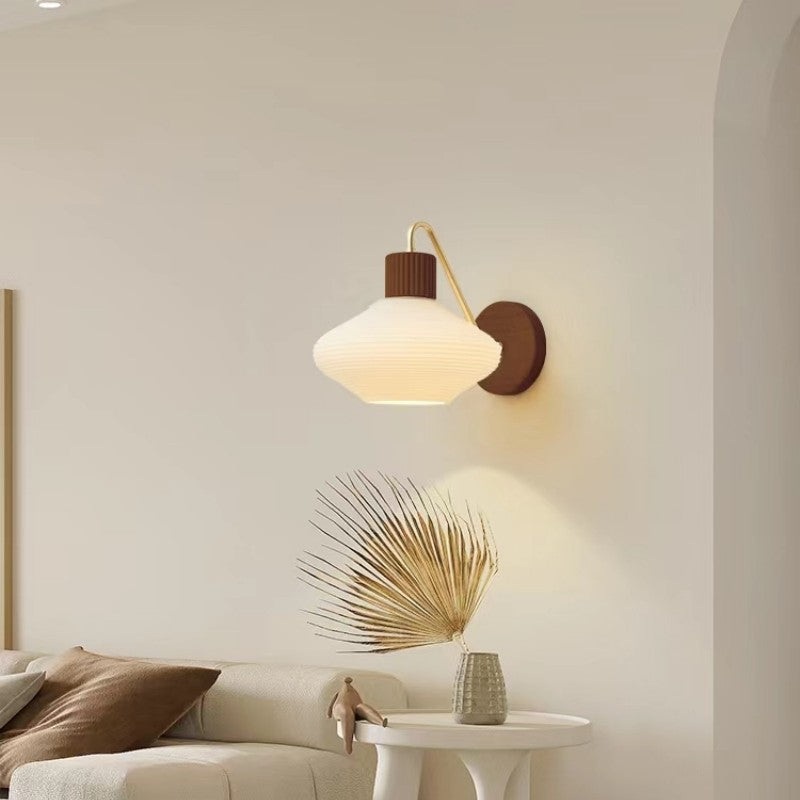 Contemporary Nordic Oval Striped Glass Wood 1-Light Wall Sconce Lamp For Living Room