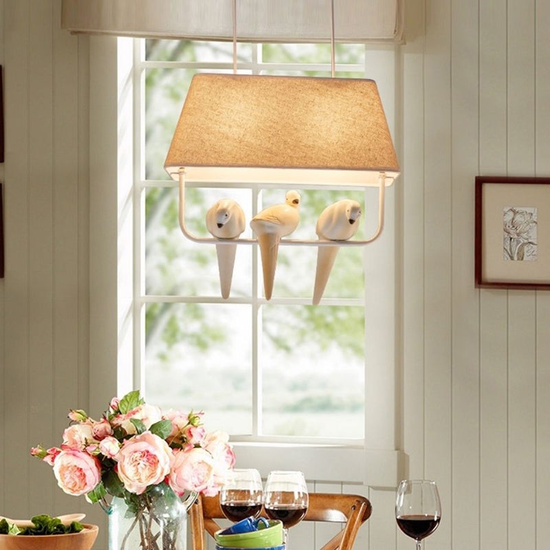 Contemporary Scandinavian Rectangle Linen Metal 1/2/3 Light Chandelier Island Light For Dining Room