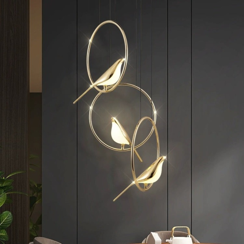 Modern Art Deco Magpie Round Circle Zinc Alloy Acrylic Chandelier LED For Bedroom