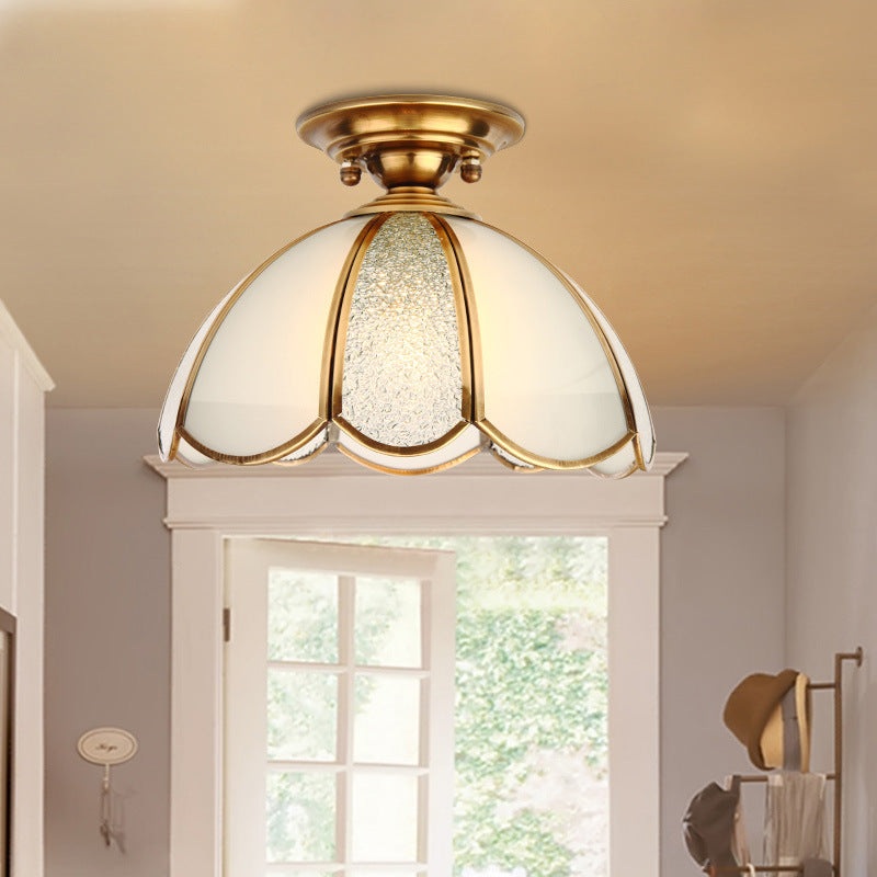 Modern Luxury Flower Cone Frosted Diamond Glass Brass Finish Frame 1/3-Light Semi-Flush Mount Ceiling Light For Living Room