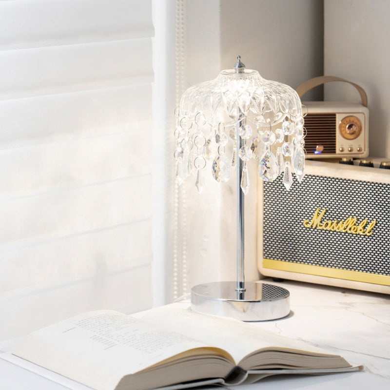 Modern Luxury Pendant Branch Round Crystal Iron 1-Light Table Lamp For Bedroom