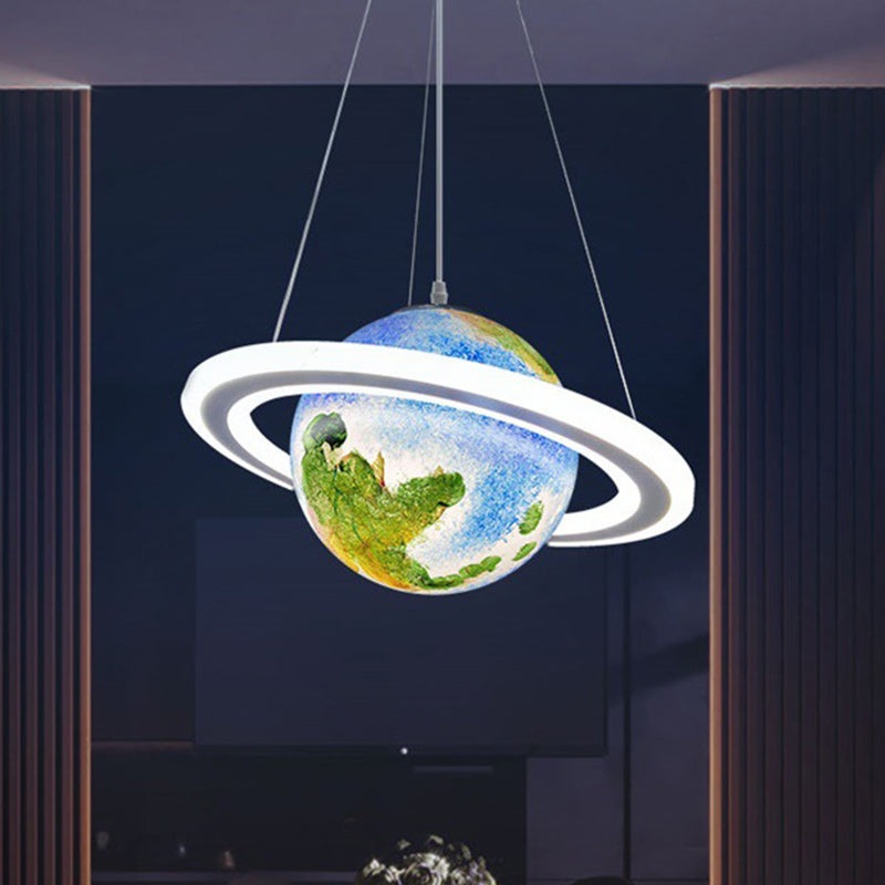 Modern Minimalist Cartoon Kids Ball Circle Planet Iron PVC 1-Light Pendant Light For Bedroom