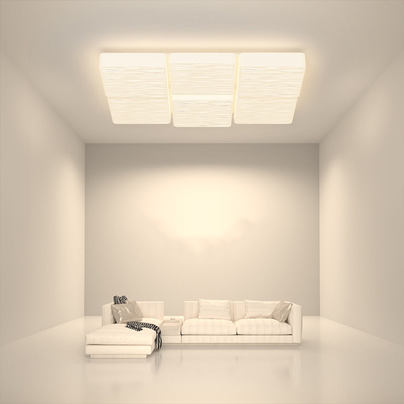 Modern Minimalist Rectangle Square Lattice Iron PE Shade LED Flush Mount Ceiling Light For Living Room
