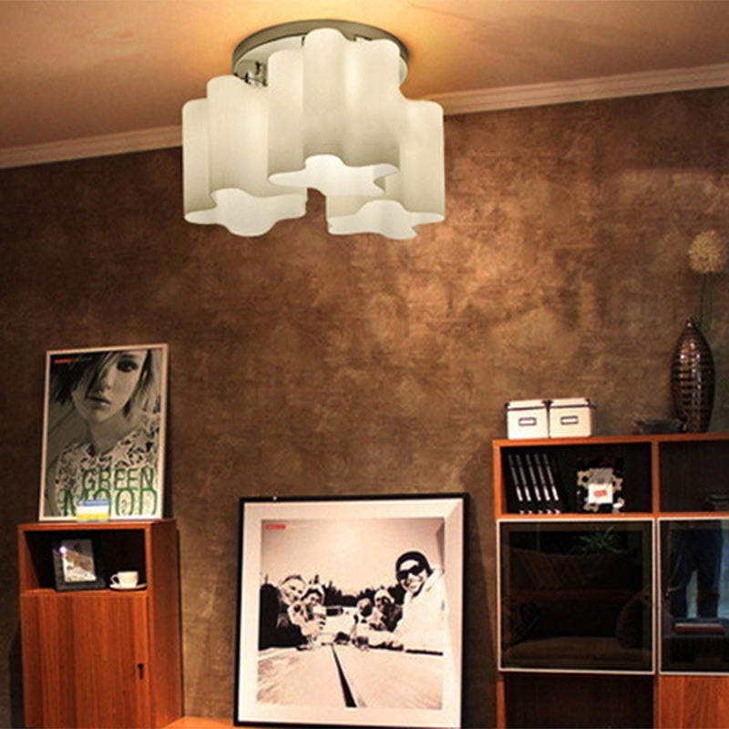 Modern Minimalist Round Column Flower Hardware Glass 1/3/4 Light Semi-Flush Mount Ceiling Light For Living Room