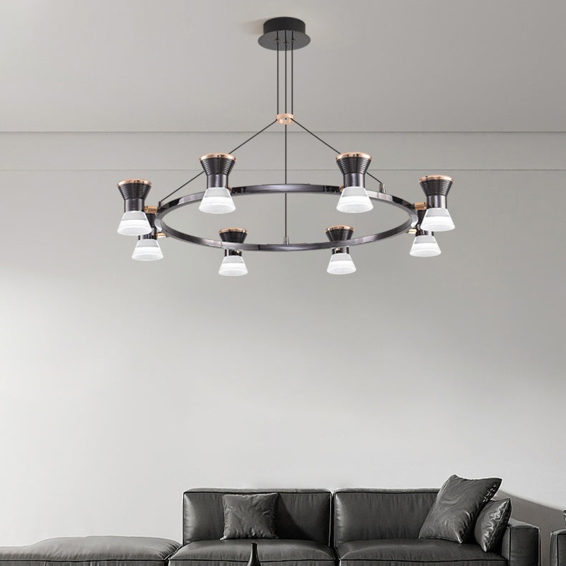 Modern Minimalist Round Metal Aluminum Acrylic LED Chandelier For Living Room