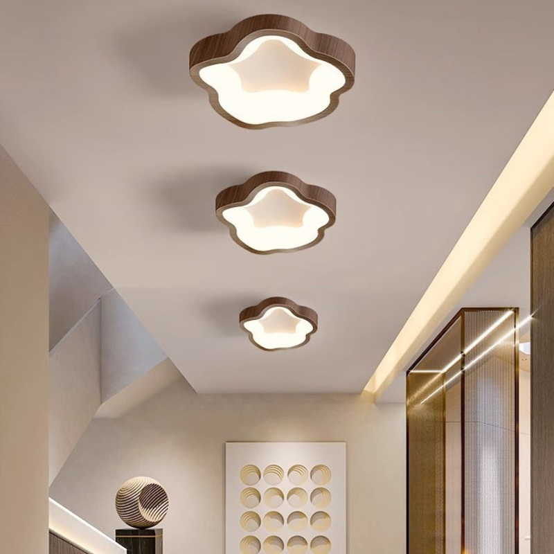 Traditional Japanese Corrugated Iron PE LED Flush Mount Ceiling Light For Living Room