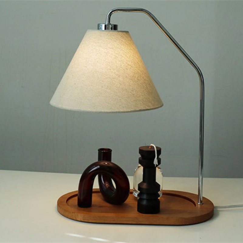 Traditional Vintage Umbrella Round Pleated Fabric Wood USB 1-Light Table Lamp For Living Room