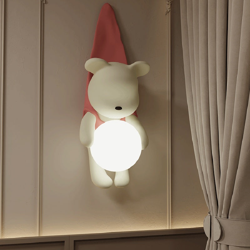 Contemporary Creative Kids Hanging Bear Resin PMMA 1-Light Wall Sconce Lamp For Bedroom