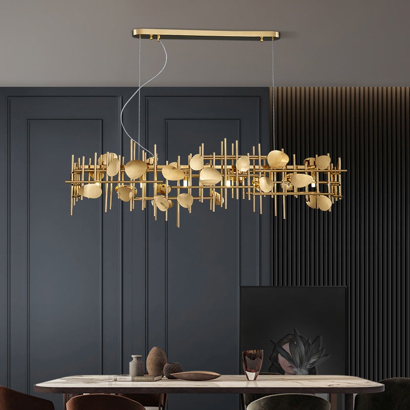 Contemporary Creative Leaf Linear Stainless Steel 5-Light Chandelier For Living Room
