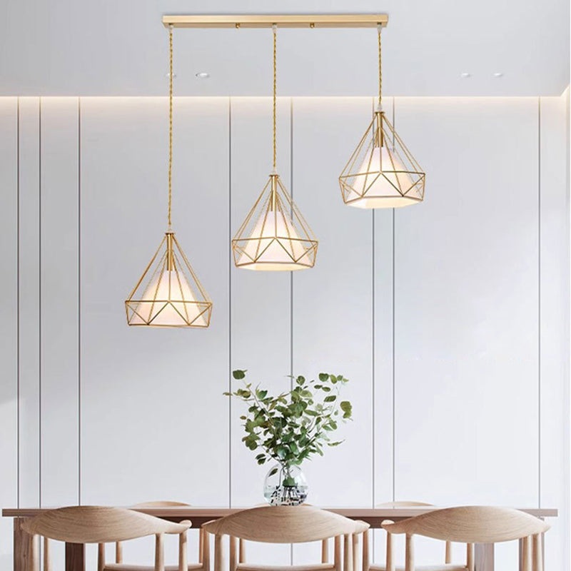 Contemporary Creative Pyramid Cone Iron Fabric 3-Light Chandelier Island Light For Dining Room