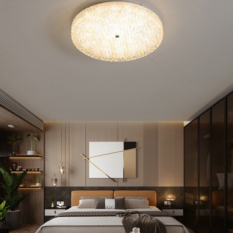 Contemporary Luxury Round Hardware Crystal Glass Shade LED Semi-Flush Mount Ceiling Light For Bedroom