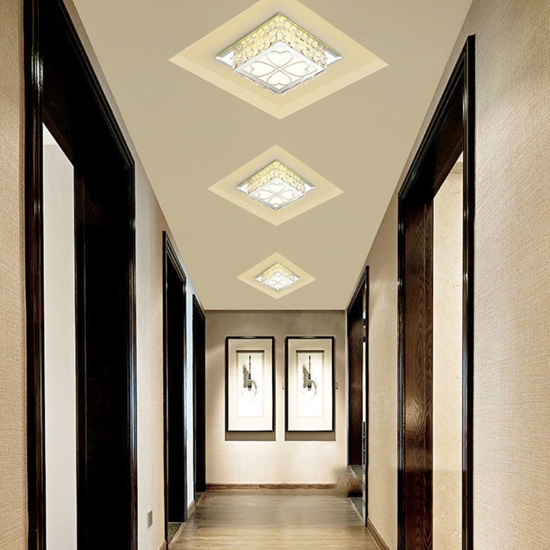 Contemporary Luxury Square Glass Crystal LED Flush Mount Ceiling Light For Living Room