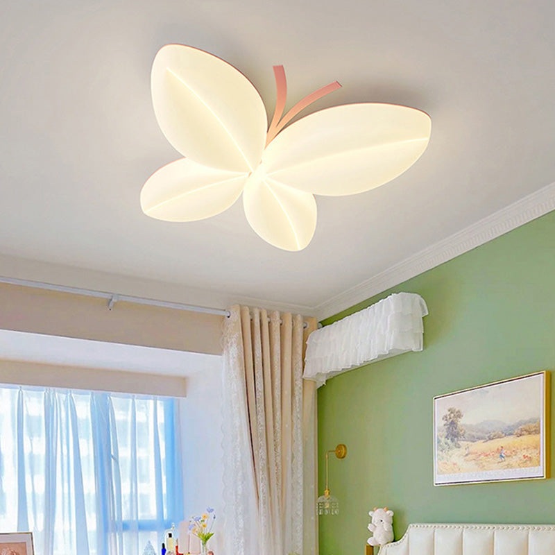 Modern Art Deco Cream Butterfly PE Iron LED Flush Mount Ceiling Light For Bedroom