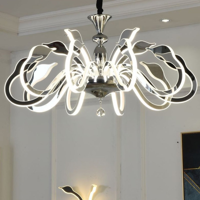 Modern Art Deco Iron Crystal Acrylic Swan LED Chandeliers For Living Room