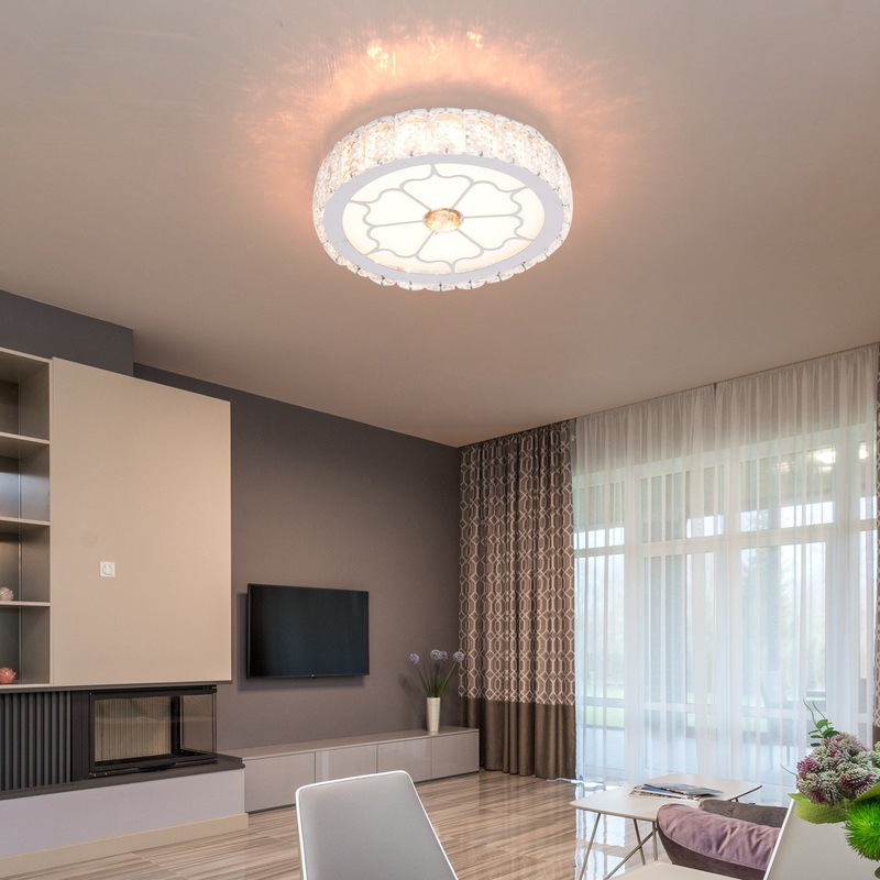 Modern Luxury Round Aluminum Crystal LED Flush Mount Ceiling Light For Living Room