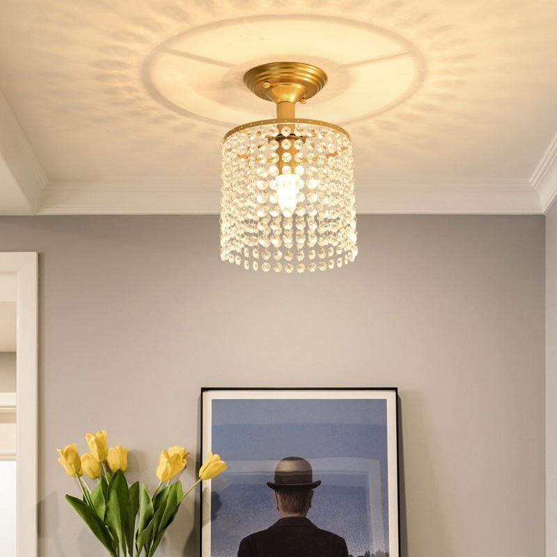 Modern Luxury Round Dome Iron Crystal 1/3 Light Semi-Flush Mount Ceiling Light For Bedroom
