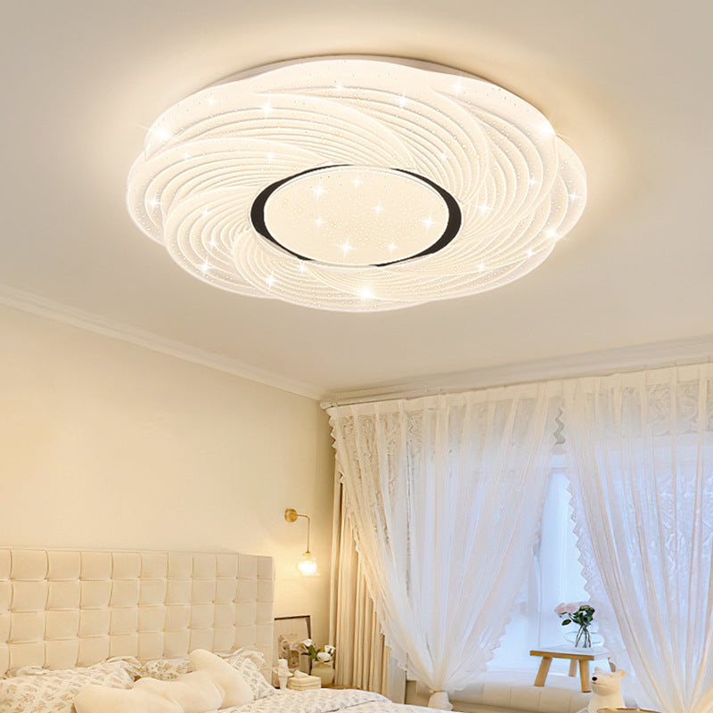 Modern Minimalist Cream Star Storm Round Dome PVC Iron LED Flush Mount Ceiling Light For Bedroom