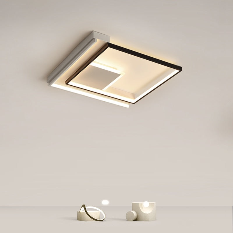 Modern Minimalist Lines Square Aluminum Frame PVC LED Flush Mount Ceiling Light For Living Room