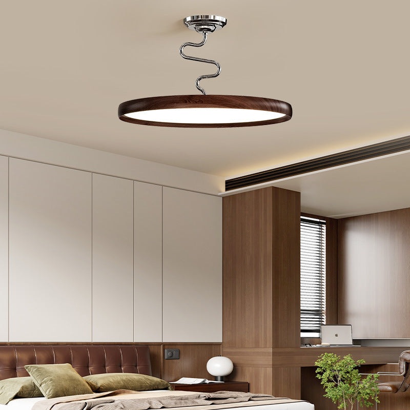 Modern Minimalist Round Aluminum Wood Acrylic Semi-Flush Mount Ceiling Light For Living Room