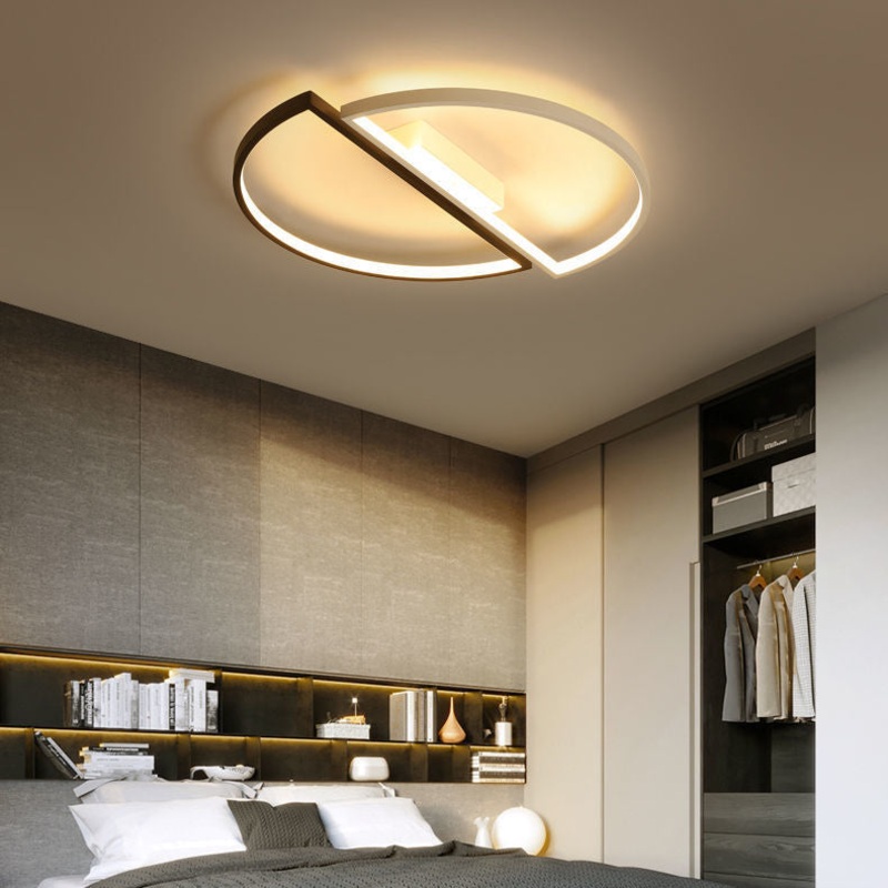Modern Minimalist Round Double Half Circle Combination Iron Aluminum Acrylic LED Flush Mount Ceiling Light For Bedroom