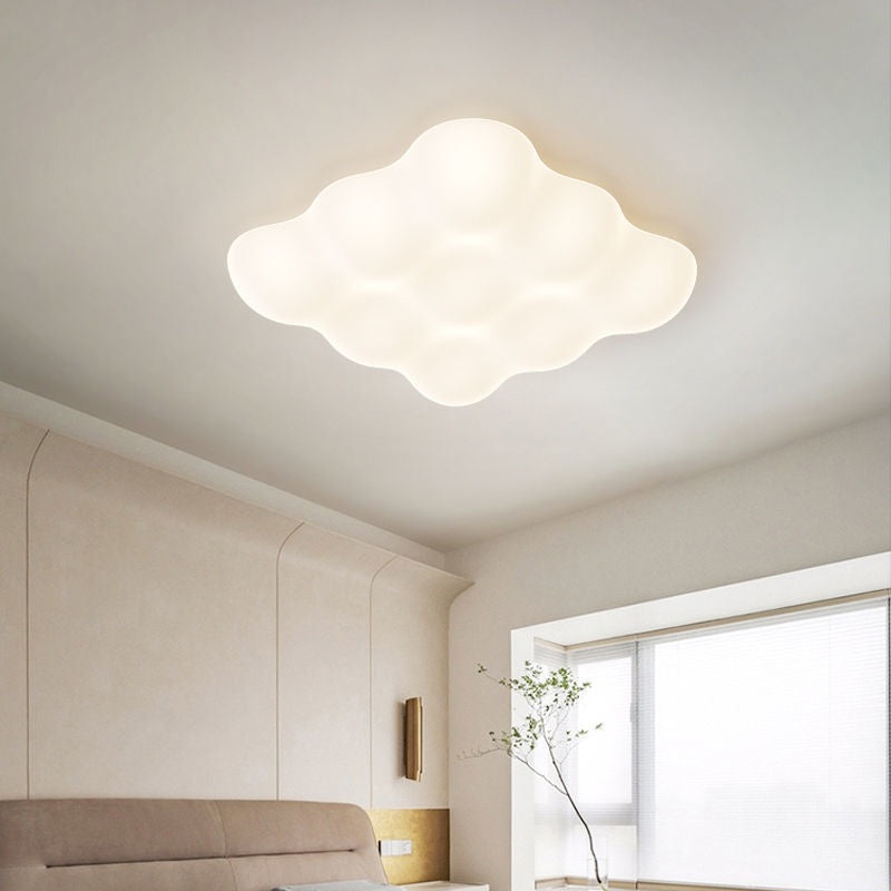 Modern Minimalist Square Cloud Shape Iron PE LED Flush Mount Ceiling Light For Bedroom